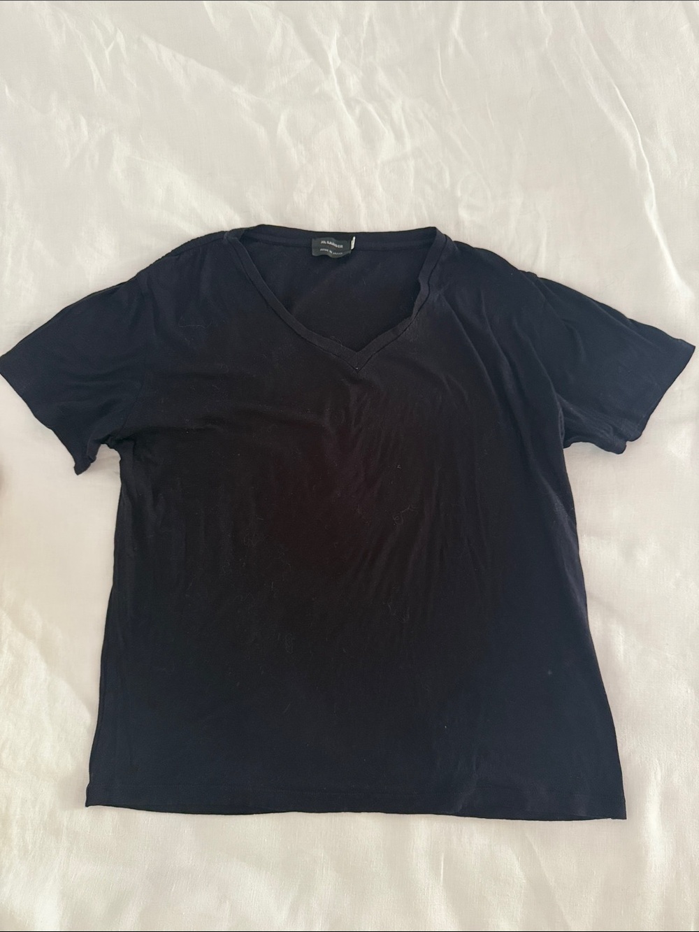 100% Cotton Jil Sander Navy V-Neck Short Sleeve Tee, Medium